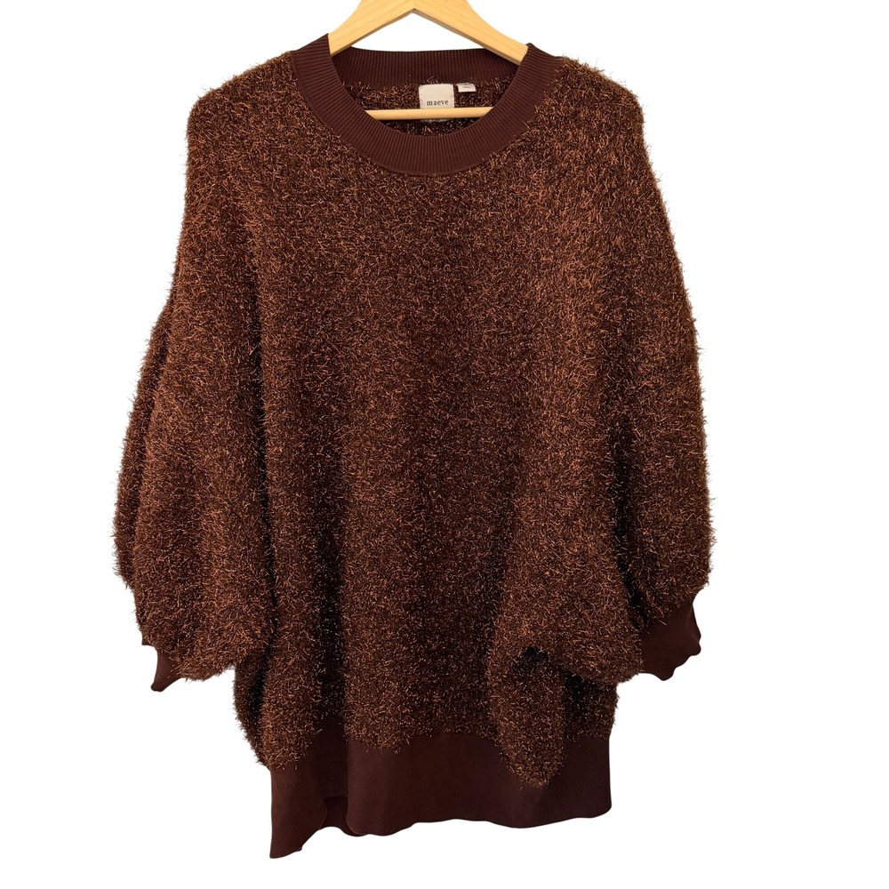 Maeve Anthropologie Metallic Eyelash Sweater Womens 3X Brown Cutout Back